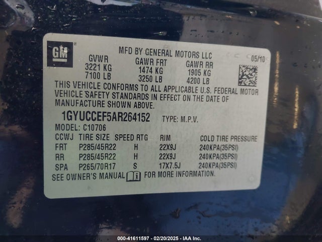 2010 CADILLAC ESCALADE 1GYUCCEF5AR264152 Photo 8