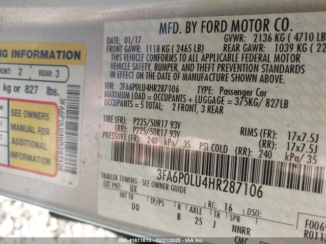 Ford Fusion Hybrid Se 2017 3FA6P0LU4HR287106 Image 9
