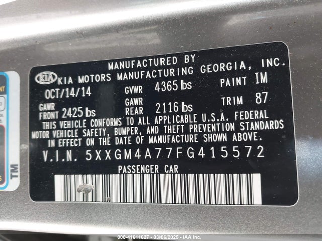 5XXGM4A77FG415572 KIA Optima Lx