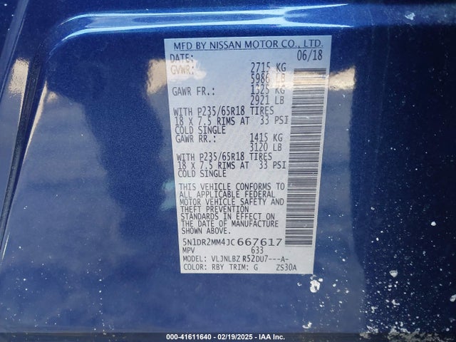 5N1DR2MM4JC667617 Nissan Pathfinder S