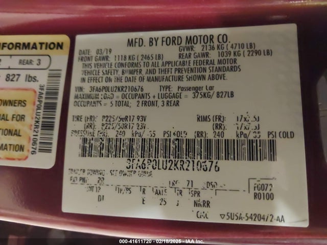 Ford Fusion Hybrid Se 2019 3FA6P0LU2KR210676 Image 9