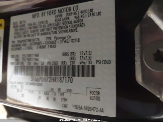 Ford FUSION SE 2017 3FA6P0H72HR187170 Image 9