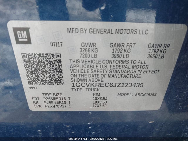 1GCVKREC6JZ123435 Chevrolet Silverado 1500 1lt
