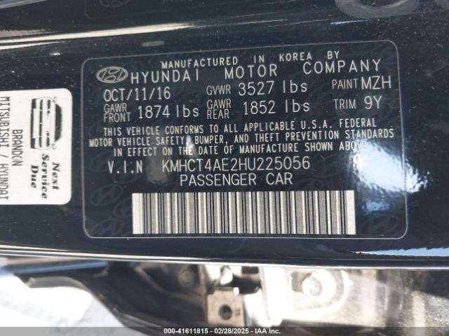 KMHCT4AE2HU225056 Hyundai Accent Value Edition