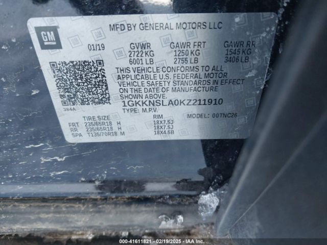 1GKKNSLA0KZ211910 GMC Acadia Sle-2