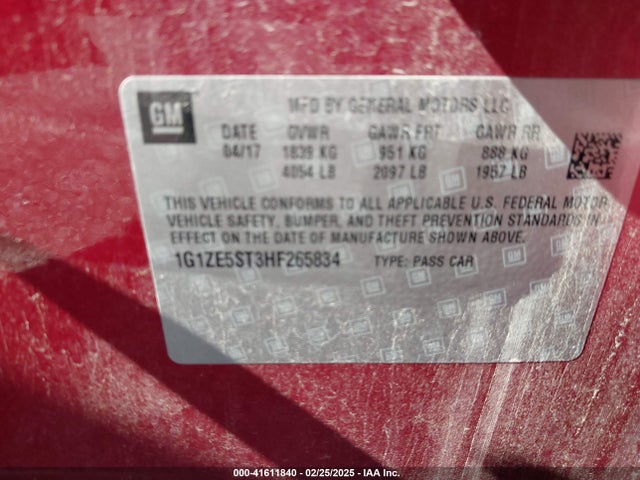 1G1ZE5ST3HF265834 Chevrolet MALIBU 1LT