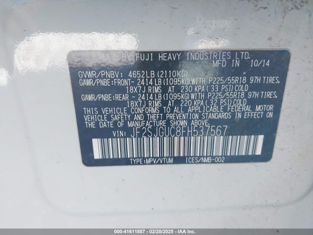 JF2SJGUC8FH537567 Subaru Forester 2.0xt Touring