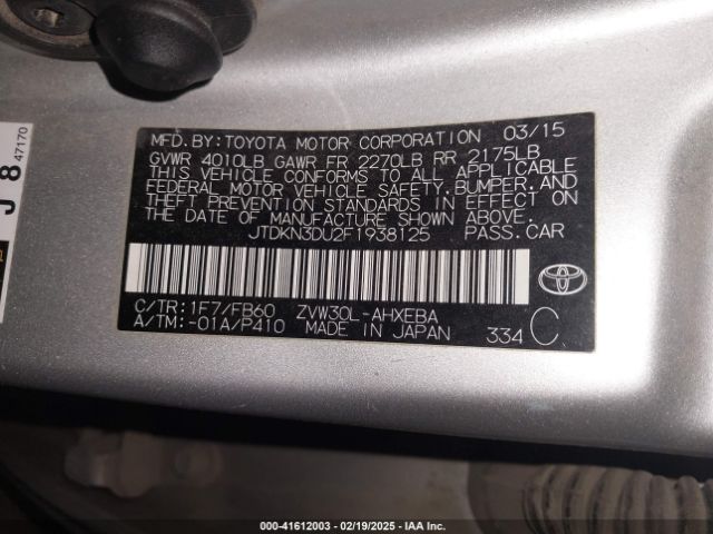 JTDKN3DU2F1938125 Toyota Prius Two