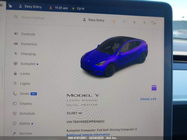 7SAYGDEE2PF614833 Tesla Model Y Awd/long Range Dual Motor All-wheel Drive