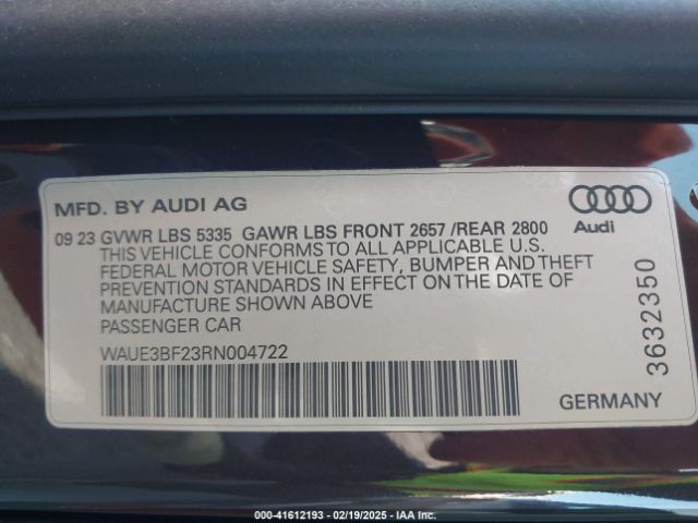 WAUE3BF23RN004722 Audi A6 Premium Plus 45 Tfsi Quattro S Tronic