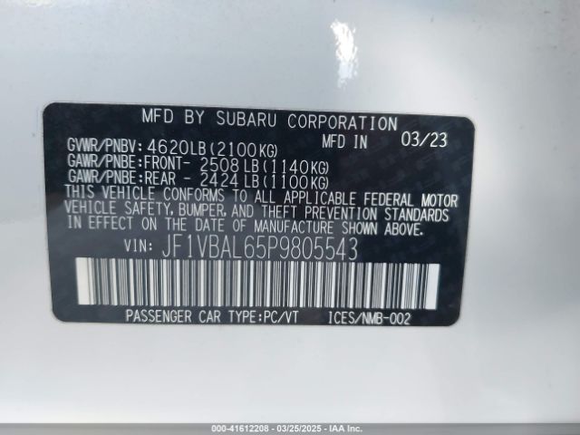 JF1VBAL65P9805543 Subaru Wrx Limited