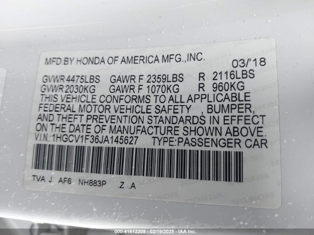 1HGCV1F36JA145627 Honda Accord Sport