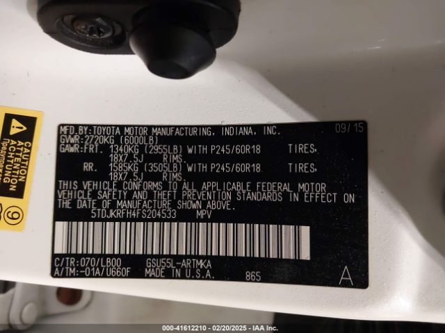 5TDJKRFH4FS204533 Toyota Highlander Xle V6
