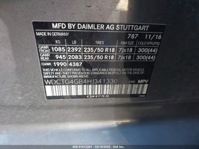 WDCTG4GB4HJ341330 Mercedes-Benz Gla 250 4matic