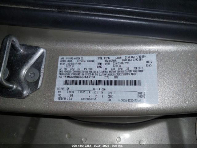 1FMCU9HD3JUA15160 Ford ESCAPE SEL