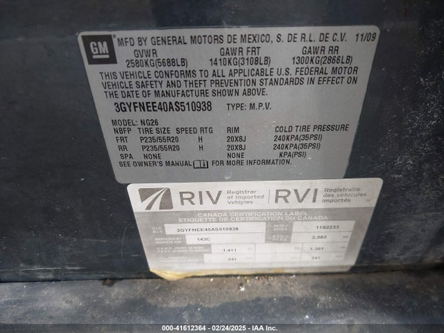 2010 CADILLAC SRX 3GYFNEE40AS510938 Photo 8