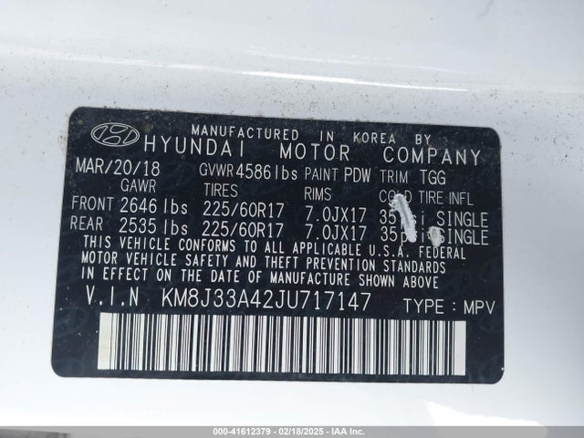 KM8J33A42JU717147 Hyundai TUCSON SEL