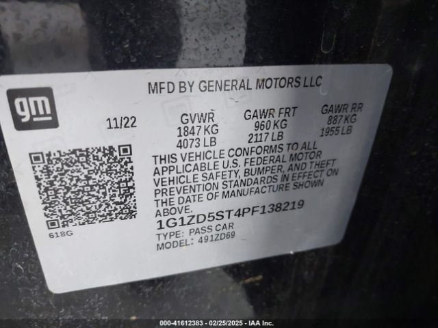 1G1ZD5ST4PF138219 Chevrolet Malibu Fwd 1lt