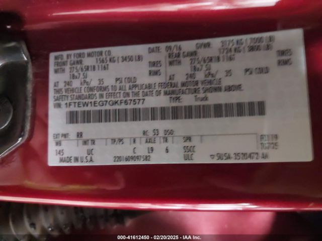 1FTEW1EG7GKF67577 Ford F-150 Xlt