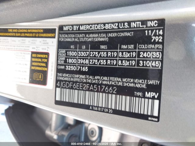 4JGDF6EE2FA517662 Mercedes-Benz Gl 450 4matic
