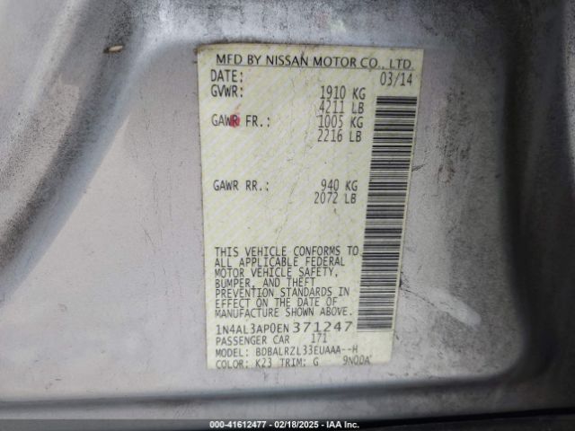 1N4AL3AP0EN371247 Nissan Altima 2.5 S