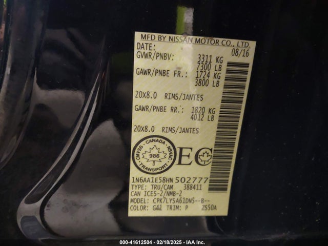 1N6AA1E58HN502777 Nissan Titan Platinum Reserve/pro-4x/s/sl/sv