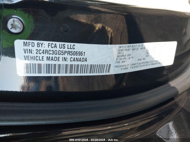 2C4RC3GG5PR506961 Chrysler Pacifica Limited Awd