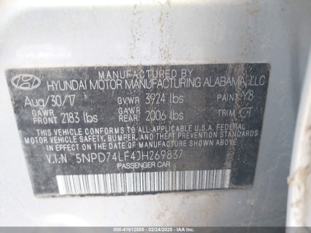 5NPD74LF4JH269837 Hyundai ELANTRA SE