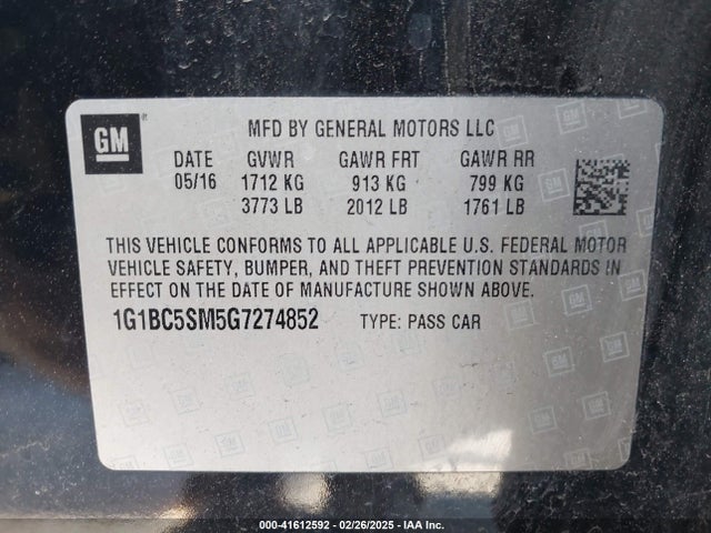 1G1BC5SM5G7274852 Chevrolet Cruze Ls Auto