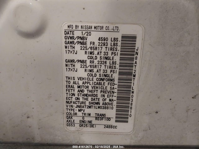 JN8AT2MT1LW038810 Nissan Rogue Sv Fwd