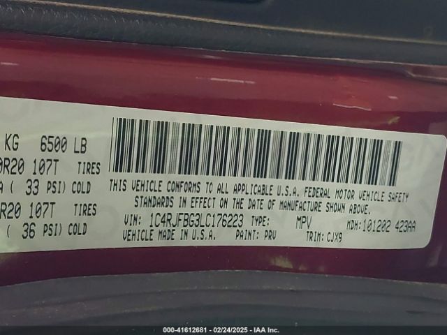 1C4RJFBG3LC176223 Jeep Grand Cherokee Limited 4x4