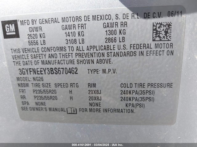 2011 CADILLAC SRX 3GYFNEEY3BS670462 Photo 8