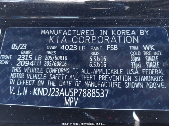 KNDJ23AU5P7888537 KIA SOUL LX