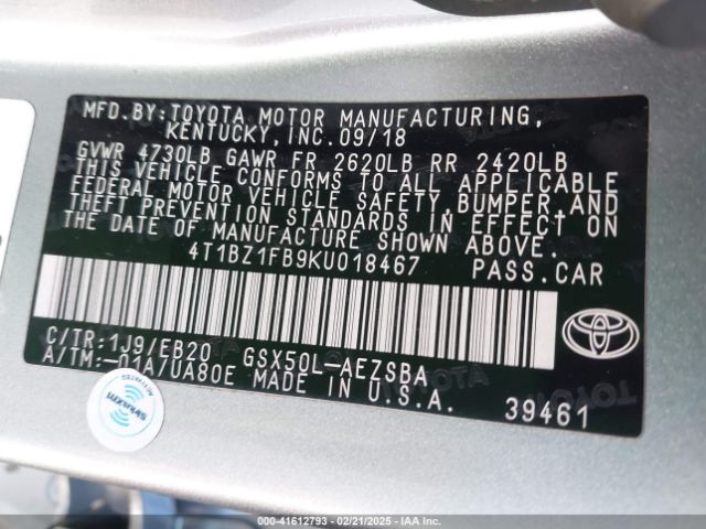 4T1BZ1FB9KU018467 Toyota Avalon Touring