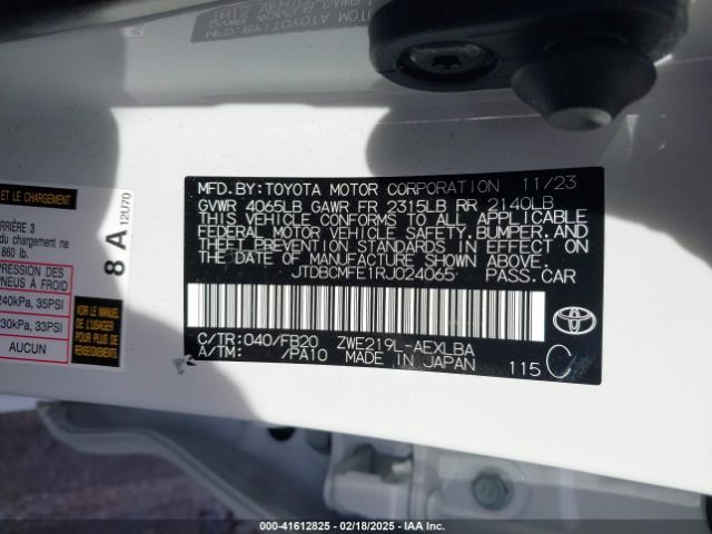 JTDBCMFE1RJ024065 Toyota Corolla Hybrid Le