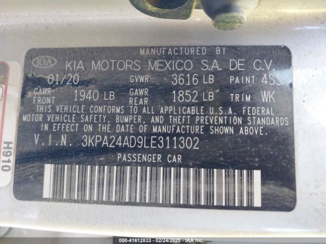 3KPA24AD9LE311302 KIA RIO LX