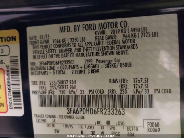 3FA6P0HD6FR233263 Ford FUSION SE