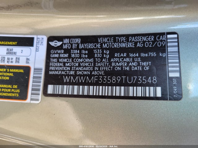 2009 MINI COOPER WMWMF33589TU73548 Photo 8