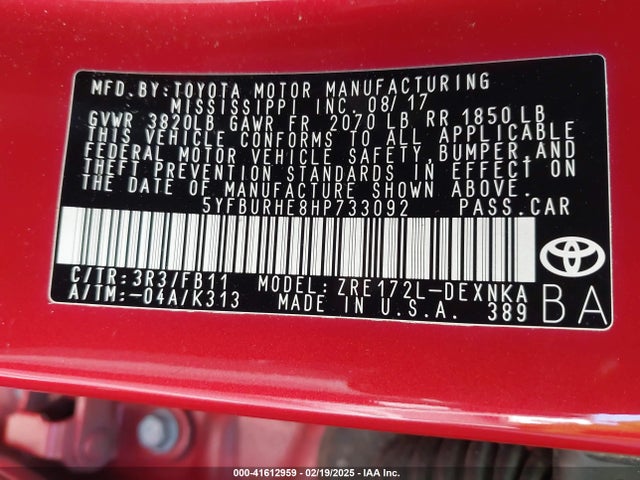 Toyota COROLLA LE 2017 5YFBURHE8HP733092 Image 9