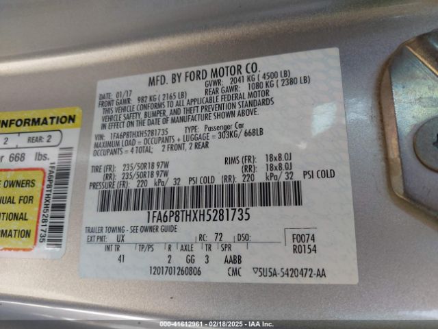 2017 FORD MUSTANG 1FA6P8THXH5281735 Photo 8