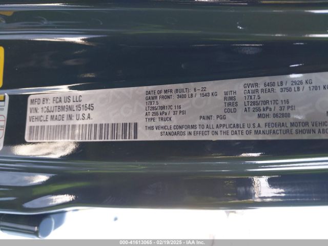 2022 JEEP GLADIATOR 1C6JJTBM9NL151645 Photo 8