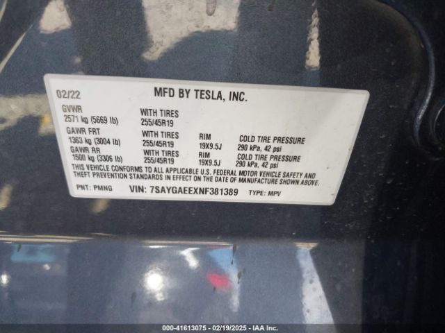 7SAYGAEEXNF381389 Tesla Model Y Long Range Dual Motor All-wheel Drive