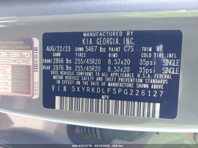 5XYRKDLF5PG226127 KIA Sorento Sx Prestige