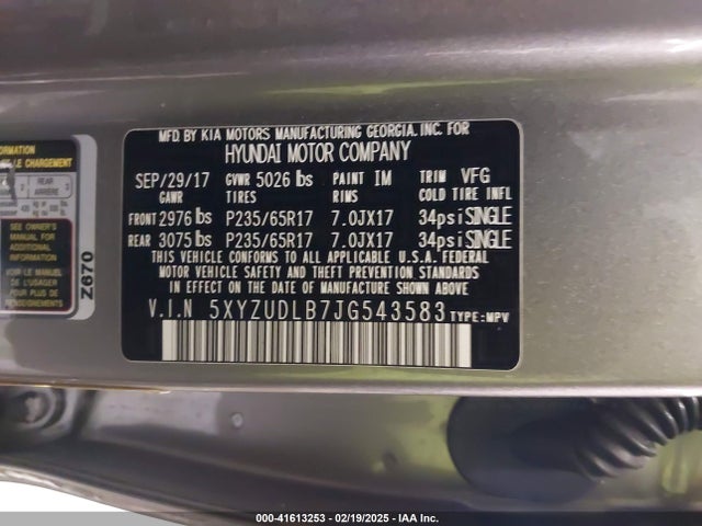 5XYZUDLB7JG543583 Hyundai Santa Fe Sport 2.4l