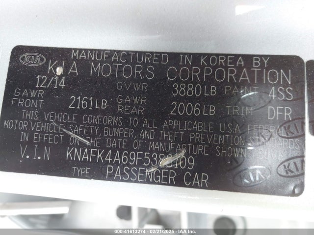 KNAFK4A69F5388109 KIA FORTE LX