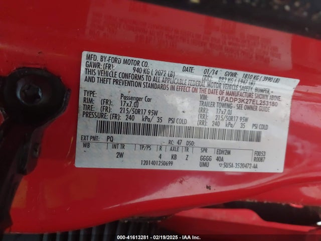 1FADP3K27EL253180 Ford FOCUS SE