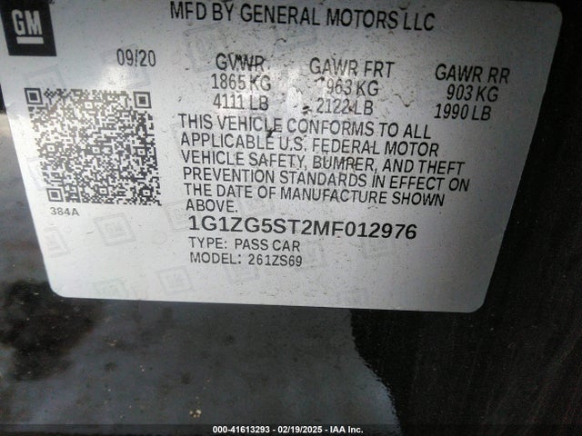 1G1ZG5ST2MF012976 Chevrolet Malibu Fwd Rs