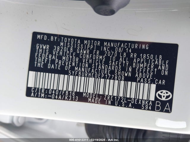 5YFBURHE0EP177808 Toyota COROLLA LE