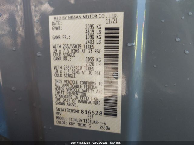 5N1AT3CB9MC836528 Nissan Rogue Sl Intelligent Awd