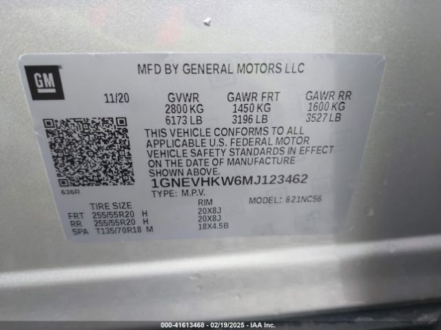 1GNEVHKW6MJ123462 Chevrolet Traverse Awd Lt Leather